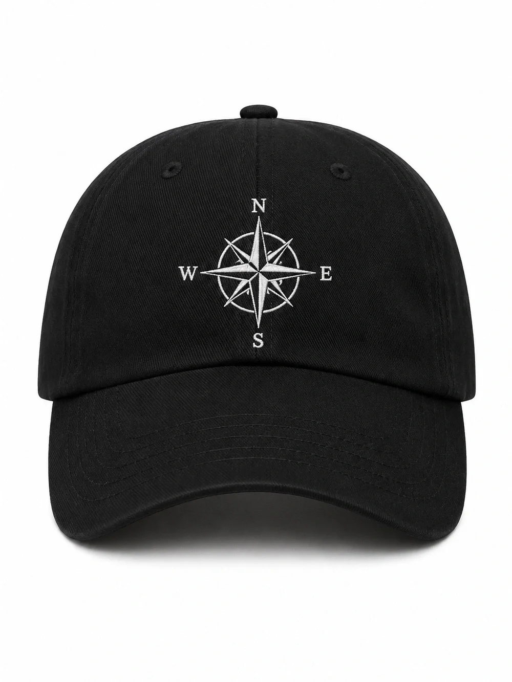 🧭 Compass Rose Embroidered Black Baseball Cap Velcro Strap Adjustable Outdoor